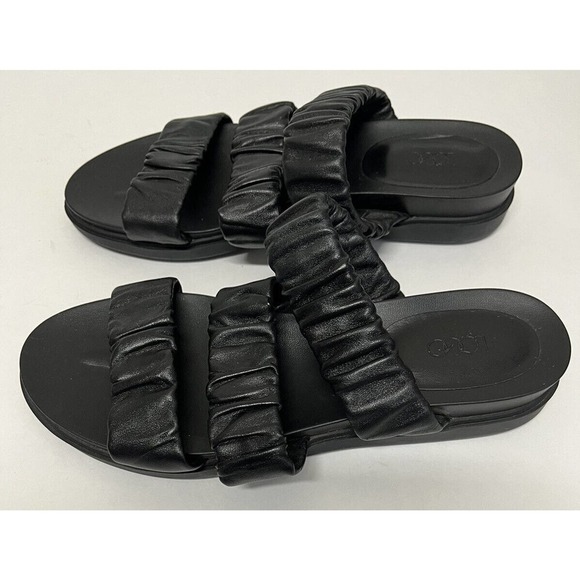 LOGO Lori Goldstein Chloe Women’s Elastic Leather Sandals Size 9.5 M Black - Picture 2 of 11